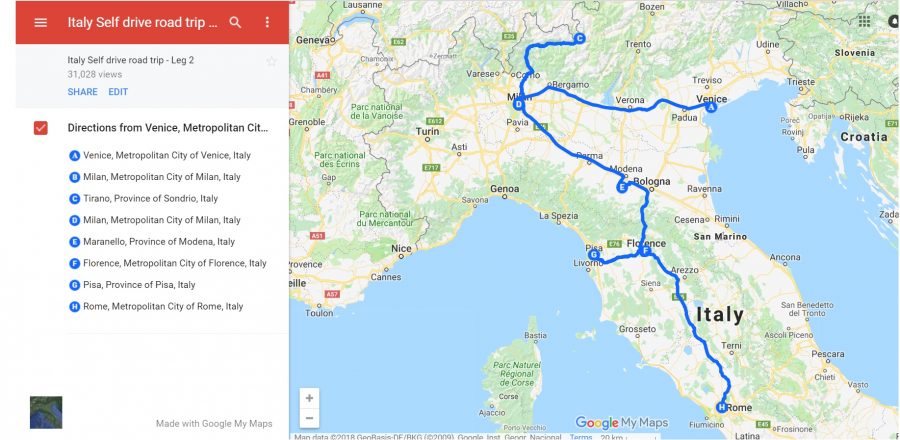 Italy self drive itinerary map
